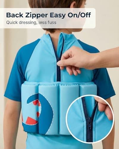 Floatie Swimsuit for Toddlers Boys Girls Floating Bathing Suit Baby Kids Float Learn to Swim Suit Floatation Beach Pool Blue Dinosaur 2-3 Years - Thumbnail 3