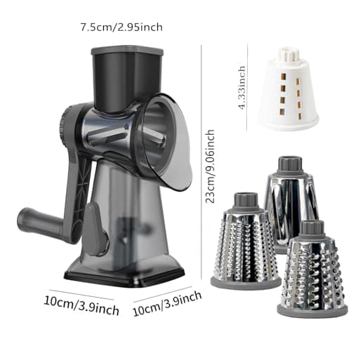 KalraMay Cheese Grater,Rotary Cheese Grater with Handle, Multifunctional Rotary Cheese Shredder Effortlessly Grates Cheese, Vegetables, and Fruits (Gray) - Thumbnail 5