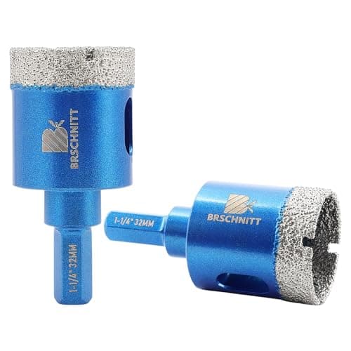 Dry Diamond Core Drill Bit Set,BRSCHNITT 2pcs 1-1/4 inch Diamond Hole Saw Core Drill Bit with Hex Shank for Porcelain Tile Ceramic Stone Granite Marble