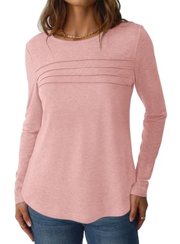 NORACORA Long Sleeve Tops for Women Fall Fashion 2025 Dressy Casual Crewneck Blouses Tshirts Trendy Pleated Tunic Shirts for Leggings Dusty Pink S - Thumbnail 4