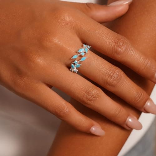 MIFYNN Western Turquoise Rings for Women Silver Non Tarnish Dainty Cute Adjustable Open Leaf Thumb Ring Bohemian Country Jewelry Gift - Thumbnail 3
