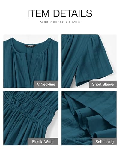 BTFBM Womens Summer 2026 Casual Midi Maxi Dresses Lightweight Short Sleeve V Neck Elastic Waist Boho Beach Dress Pockets(Lake Blue, XX-Large) - Thumbnail 4