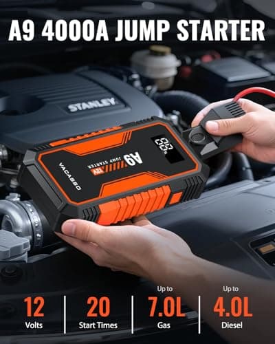 Jump Starter 4000A, VACASSO A9 Battery Jumper Starter Portable (7L Gas/4L Diesel), 12V Car Battery Booster Jump Starters Pack, Jumpstart with USB Ports, Jumper Cables, LED Light, Storage Case - Thumbnail 2