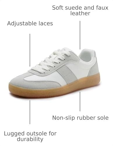 Rihero Women's Fashion Sneakers White Tennis Shoes Non Slip Comfortable Walking Shoes Round Toe Retro Sneakers Size 8.5 - Thumbnail 3