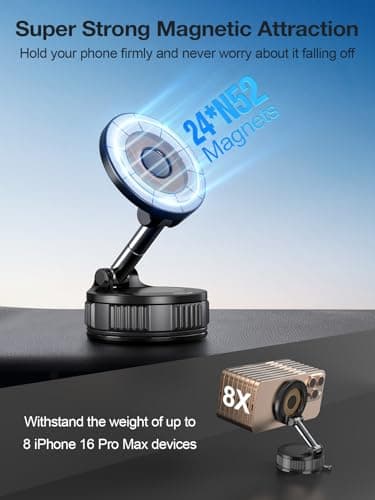 Gorablix Magnetic Phone Holders for Your Car, Vacuum Suction Cup Phone Mount with Strong Stable Suction[360° Rotation Base], Car Phone Holder for iPhone 17 Pro Max 16 15 14 13 12 Plus - Thumbnail 4