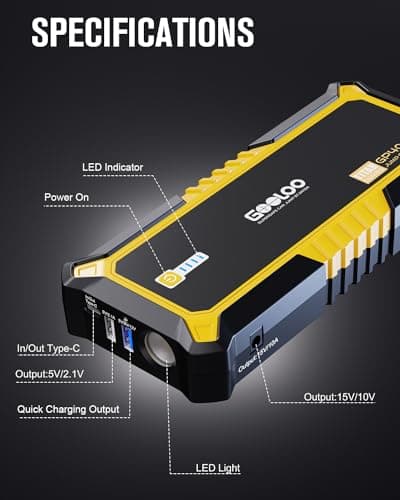GOOLOO GP4000 Jump Starter 4000A Peak Car Starter (All Gas,up to 10.0L Diesel Engine) SuperSafe 12V Lithium Jump Box,Auto Battery Booster Pack,Portable Power Bank with USB Quick Charge and Type C Port - Thumbnail 6