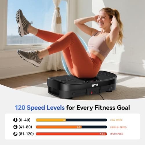 HTM Curved Vibration Plate Exercise Machine, Whole Body Shake Plate with 150W Motor & Resistance Band, 330lbs Weight Capacity, 120 Speeds, Low Noise Vibration Board for Weight Loss, Home Fitness - Thumbnail 4