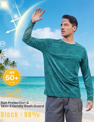 PINSPARK Men's UPF 50+ Sun Protection Shirts Quick Dry Long Sleeve Fishing Shirts for Men Lightweight Beach Swim Shirt Green - Thumbnail 4