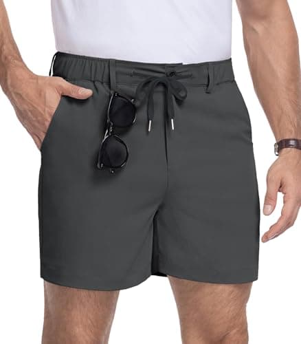 RQP Men's Classic-fit 5In Casual Shorts Elastic Waist Drawstring Shorts Lightweight Summer Beach Vacation Short,Dark Grey - Image 1