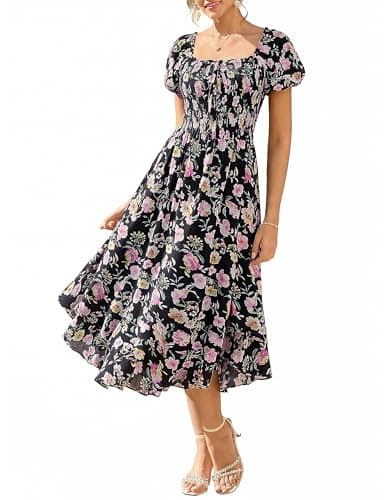 GRACE KARIN Womens Summer Floral Maxi Dress 2026 Flowy Wedding Guest Dress A Line Boho Dresses Fashion Clothing with Pockets Black Pink Floral L - Image 1