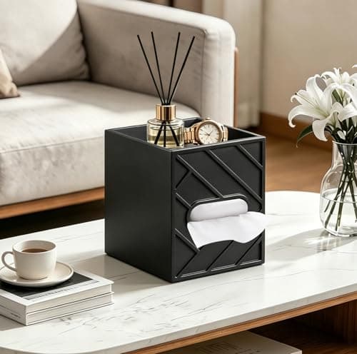 Militwo Modern Square Tissue Box Cover, Aesthetic Light Luxury Multifunctional Cube Tissue Holder with Storage Tray, Decorative Wooden Tissue Caddy for Bathroom, Nightstand, Vanity, Home, Office Decor - Thumbnail 2