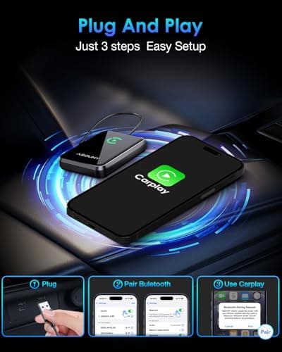 Apple CarPlay Wireless Adapter, Convert OEM Wired CarPlay to Wireless Dongle, 5.8GHz WiFi & Bluetooth Car Adapter, Plug & Play Auto Connect, Compatible with Cars (2016+) & iPhone iOS 10+, Dark Grey - Thumbnail 5