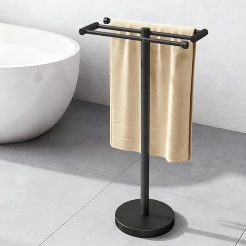 YUMORE Freestanding Towel Rack Floor Tall Bath Towel Holder, Big Modern Towel Drying Holder Stand - Image 1