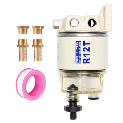 AUIVERED R12T Marine Fuel Water Separator Kit, 10 Micron Filter, Replace S3240 120AT, Fit 1/4 Inch NPT Outboard Motors for Gas & Diesel Engines Includes 2 fittings, 2 plugs - Image 1