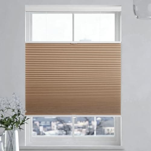 Changshade Top Down Bottom Up Blackout Cellular Shades, Cordless Honeycomb Blinds for Windows, Light Blocking & Total Privacy for Day Sleepers,Light Brown,34" W*72" H - Image 1