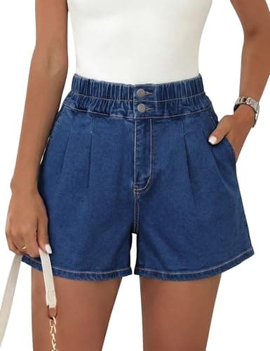 Nitzana Women's Denim Shorts Summer Baggy Elastic High Waisted Wide Leg Jean Shorts with Pockets Trendy 2026 Dark Blue L - Image 1