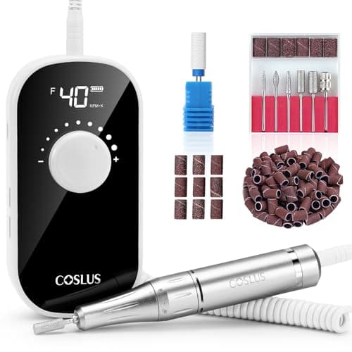 COSLUS Professional Rechargeable Electric Nail Drill 40000 RPM, Portable Nail File with Storage Stand for Acrylic Gel Polishing Removing - Easy to Use for Women, Manicure at Home DIY or Salon, White - Image 1