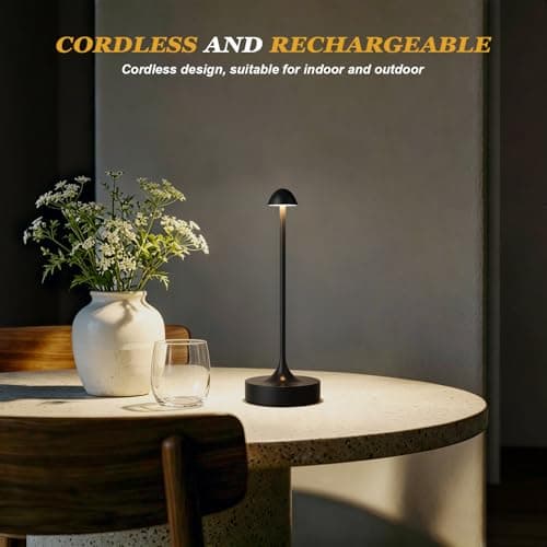 Kakanuo Rechargeable Cordless Table Lamp, Battery Operated Lamps, 3-Color Stepless Dimming, Portable Wireless Desk Lamp, LED Lighting for Dining Room, Restaurant, Office, Bar, Home(Black 2 Pack) - Thumbnail 2