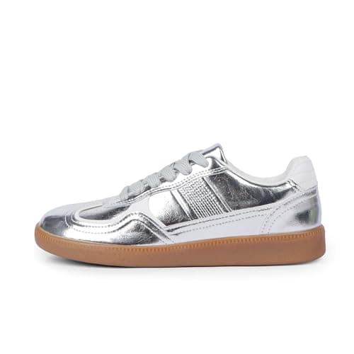 Tigeridea Womens Sneakers Flat Lace up Silver Fashion Sneakers for Women Rounded Toe Comfortable Tennis Shoes Women Summer Caudal Shoes Women Size 11 - Thumbnail 4