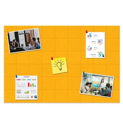 HULAVO Large Square Felt Cork Board Tiles, Self Adhesive DIY Felt Bulletin Board with 35 Pushpins for Office School Home Wall Decor Stickers Memos (Orange) - Image 1