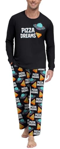 PrinStory Funny Pizza Dreams Pajamas For Men - UFO Alien Graphic Sleepwear Set, Comfortable Loungewear Casual Sleepwear Gift For Him XL - Image 1