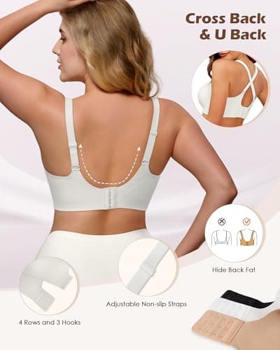 As Fairy Wireless Comfort Bras for Women - Seamless Push Up T-Shirt Bra, V Neck Ultra Soft Sleeping Bralette Everyday Wear White 40C - Thumbnail 4