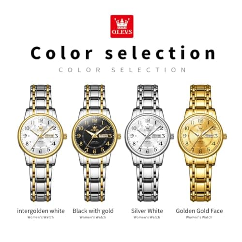 OLEVS Watch Women Gold Watches for Women Luxury Stainless Steel Waterproof Small Wrist Large Face Simple Analog Quartz Womens Watch Easy to Read Silver Arabic Numerals Ladies Watches - Thumbnail 6