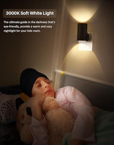 Night Lights Plug into Wall, LED Plug in Night Light, Dusk to Dawn Light Sensor, 0-100LM Adjustable Brightness Wall Light, Soft White 3000K, Dimmable Night Lights for Hallway Bedroom Stairway, 2 Pack - Thumbnail 4