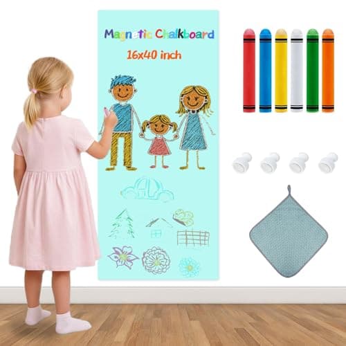 Magnetic Chalkboard Wall Decal for Kids,Upgraded Thickened Magnetic Chalkboard for Wall,Suitable for Home Decoration Wallpaper and Children's Game Room,School (Blue, 16x40 Inch)