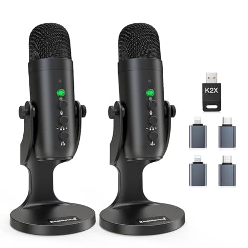 ZealSound Podcast Microphone, Podcast Equipment Bundle for iPhone PC iPad Android, Dual Wireless USB Mic 2.4GHz with Noise Reduction, Tap to Mute, Monitor Gain for Streaming, Recording, YouTube,TikTok