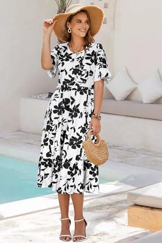 STYLEWORD Women's 2026 Summer Casual Short Sleeve Crewneck Boho Dress Flowy Maxi Maxi Beach Vacation Spring Hawaiian Dresses(Floral31,XL) - Thumbnail 2