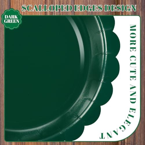 NatNarr 30 Pcs Dark Green Plates 9 Inch Scalloped Green Paper Plates Disposable Dessert Dinner Plate for Wedding, Master Party, Bridal Baby Shower - Thumbnail 3