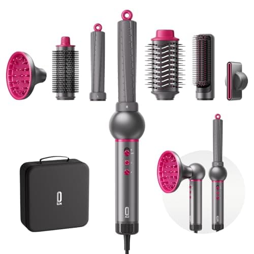 O.H.B 7 in 1 Hair Styler & High Speed Dryer Brush, 110,000RPM Blow Dryer Brush, Ionic Air Styler with Fast Drying, No Heat Damage Air Multi Styler for Volumize, Curl, Straighten, Travel Case, Gray - Image 1