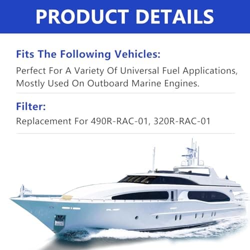 AUIVERED S3227 Filter Element - 10 Micron Marine Boat Filter for Mercury Yamaha Outboard Motor - Replaces 320R-RAC-01, 490R-RAC-01, 18-7948, 9-37882, 18-7922, 18-7922-1 - Thumbnail 6