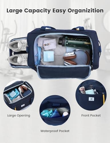 SKYSPER Gym Bag Men Women - 40L Sports Bag Duffle Backpack with Shoe Compartment Wet Pocket for Fitness,Sport,Travel & Workout(Navyblue) - Thumbnail 2
