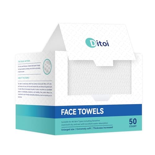 Ditoi Disposable Face Towels XL, Soft Cotton Facial Cleansing Cloths, Dry Face Towelettes for Makeup Removal, Sensitive Skin & Daily Skin Care, 50 Count, 10"×12" - Image 1