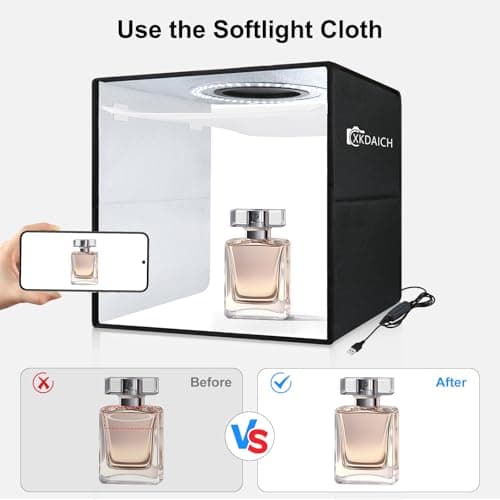 XKDAICH 12x12 Inch Portable Folding Photo Studio Box with Dimmable Ring Light, 3 Color Temperatures & 6 Backdrops for Product Photography, YouTube Videos, Smartphone - Thumbnail 5