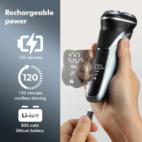 LONKEEN Travel Electric Razor for Men:5D Floating Head Shavers for Men, Smooth Shave Ready in Seconds - IPX7 Waterproof Wet or Dry, USB-C Rechargeable, Stainless Steel Blades - Thumbnail 4