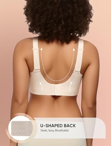 Easybunny Wireless Bras for Women Seamless Supportive V Mesh Bralette Minimizers Comfortable Tshirt Bra for Older Women Beige 3XL - Thumbnail 4