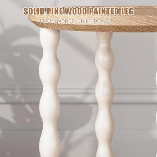 Round End Table, 2-Tier Farmhouse End Table, 18.5'' Handcrafted Weathered Look Wooden Nightstand, Pine Leg, Small Side Tables for Living Room, Small Space, Bedroom, Boho, Easy Assembly, Cream Beige - Thumbnail 6