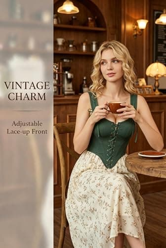Grodress Renaissance Corset Vest Tops for Women Linen Overbust Bustier Bodice Sleeveless Drawstring Crop Lace Up - Thumbnail 5