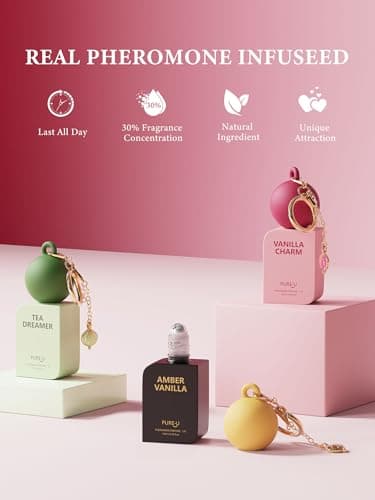 PUREU Amber Vanilla Pheromone Perfume Oil for Women, Long Lasting Extrait de Parfum Roll On with Clip-on Keychain, Alcohol Free Portable Travel Size Fragrance for Date Night & On-the-Go, 0.34 Fl OZ - Thumbnail 5