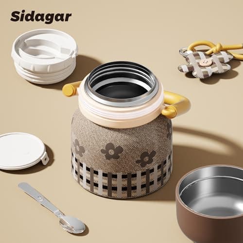 Sidagar 24 oz Insulated Food Jar with Handle, Aesthetic Stainless Steel Vacuum Lunch Container for School Office, Keep Hot/Cold Soup, Oatmeal, Smoothie Bowl, Autumn Gingham - Thumbnail 6