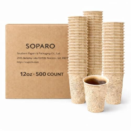 SOPARO 500 Counts 12 oz Paper Coffee Cups, Disposable Coffee Cups Bulk, Leak Resistant Hot Drink Cups, Food Service Cups for Coffee Shops and Restaurants(500, stock pattern, 12OZ) - Image 1