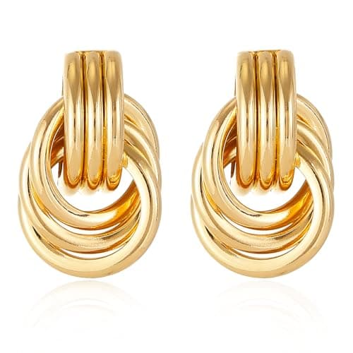 14K Gold Earrings for Women Trendy Gold Knot Earrings Chunky Knotted Drop Dangle Earring Statement Jewelry - Image 1