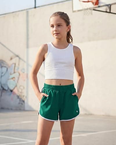 Stelle Girls Athletic Shorts with Pockets Quick Dry Running Shorts Gymnastics Basketball Short for Teen Kids Evergreen L - Thumbnail 5