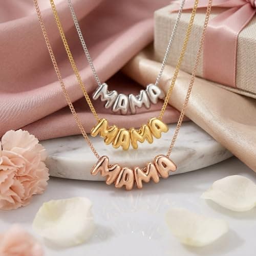 SLOONG Mothers Day Gift for Mom, Mama Necklace for Women Letter Necklace 18K White Gold Plated Dainty Mother and Daughter Matching Gift for New Mom Boyfriends Mama - Thumbnail 6