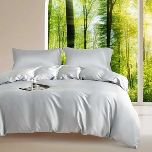 DCSKY Queen Size Duvet Cover Set 3-Piece - 100% Lyocell Tencel Bedding Set, Silky Smooth & Hypoallergenic, Temperature Regulating for Hot Sleepers (Grey, 90x90 Inches) - Image 1