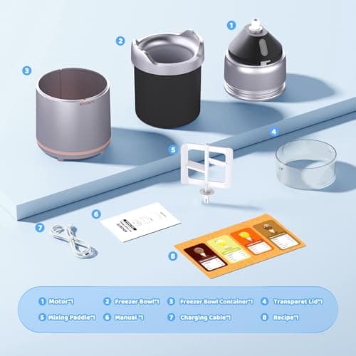 BRIOBITE Ice Cream Maker,Rechargeable Soft Ice Cream Machine with Low Noise,Compact for 1-2 Servings,Perfect for Sorbet,Gelato,Frozen Yogurt,Silver - Thumbnail 6