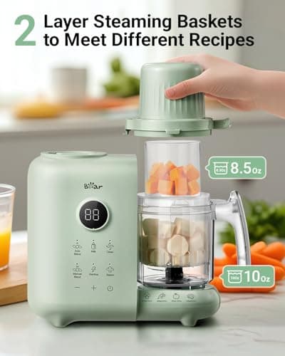 Bear Baby Food Maker with 18.5oz Dual-Layer Steam Baskets, OneStep Baby Food Processor Steamer Puree Blender Grinder Mills, Auto Cooking Grinding&Sterili-zing for Healthy Homemade Baby Food, BPA-Free - Thumbnail 3